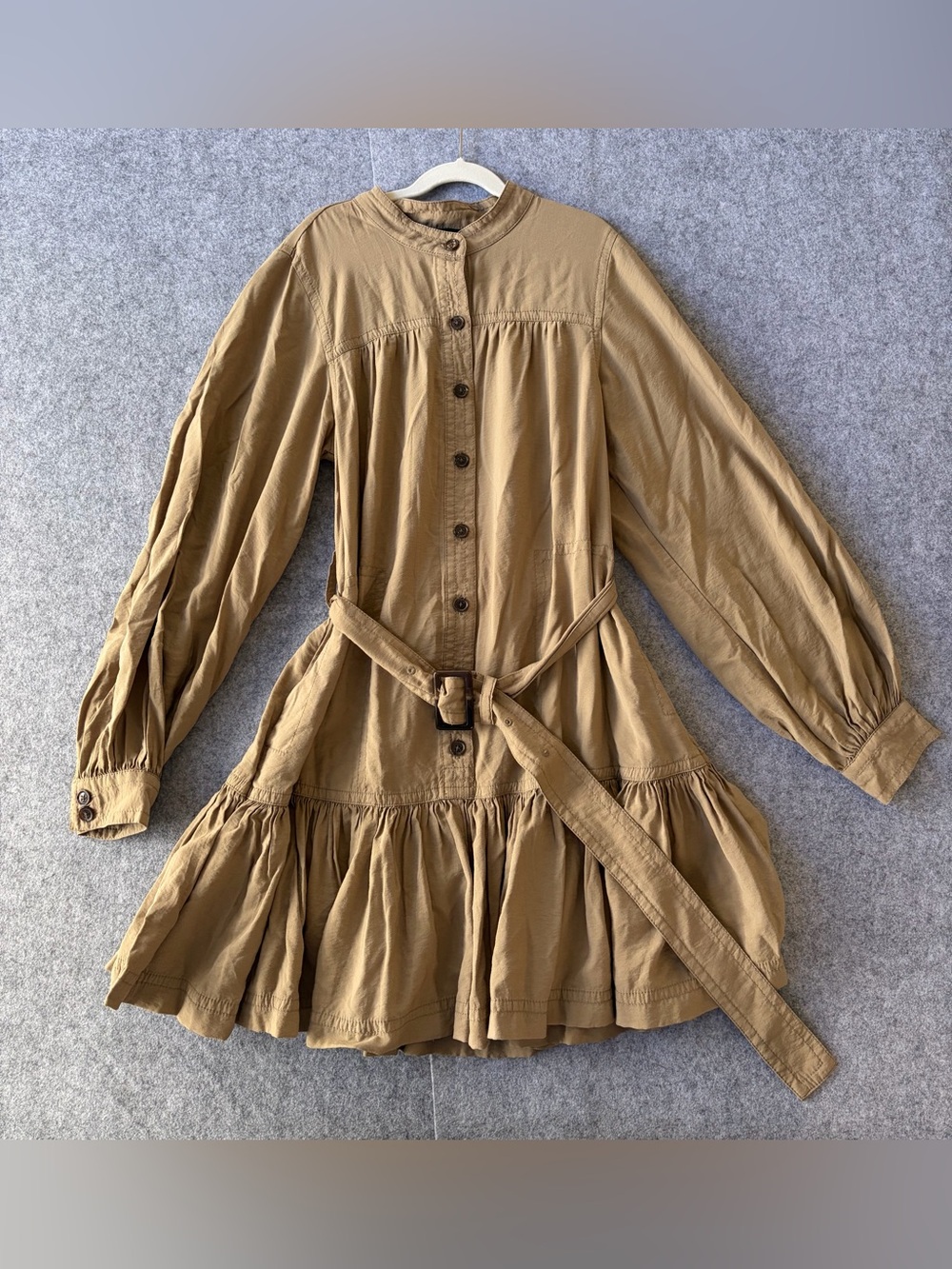Banana Republic Flounce-Hem Mini Dress, Iced Latte Beige Size Small